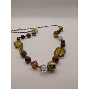 Vintage 90s Earth Tones Boho‎ Statement Necklace In Yellow Brown